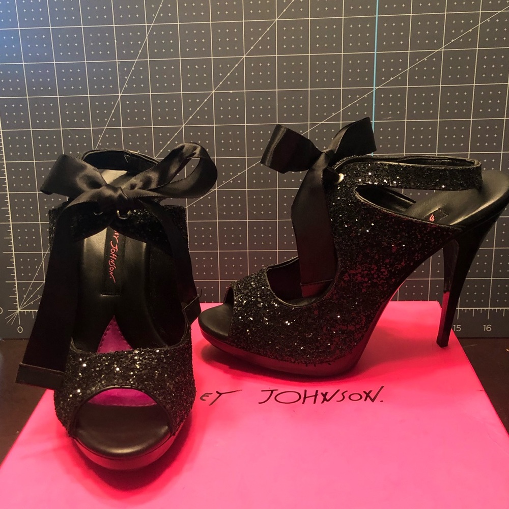 Betsy Johnson sparkly heels with ribbon